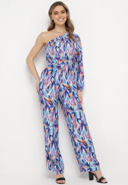 Niebiesko-Granatowy Kombinezon z Asymetryczną Górą na Jedno Ramię i Abstrakcyjnym Wzorem Leomaria. Niebieskie sukienki Born2be, na imprezę, l, bez wzorów, z asymetrycznym kołnierzem, bez ramiączek, maxi, asymetryczne. Za 129.99 zł.