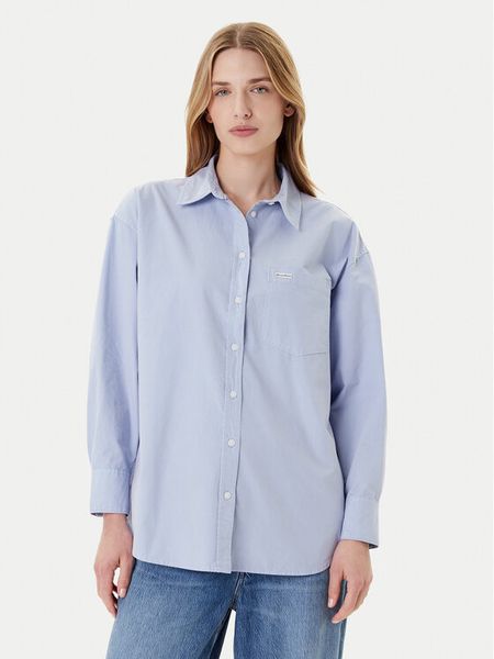 Guess Jeans Koszula W4YH22 WGCF1 Niebieski jasny Relaxed Fit. Niebieskie koszule Guess Jeans, l, z aplikacjami, z bawełny, bez kołnierzyka, bez ramiączek. Za 179.99 zł.