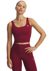 Under Armour Top sportowy w kolorze bordowym rozmiar: XS. Czerwone koszulki sportowe Under Armour, bez wzorów, bez ramiączek, outdoorowe. Za 70.08 zł.
