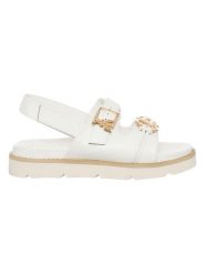 Patrizia Pepe Sandały w kolorze białym rozmiar: 40. Białe sandały Patrizia Pepe, bez wzorów, klasyczne, z otwartym noskiem, bez obcasa, na platformie, bez zapięcia. Za 329.42 zł.