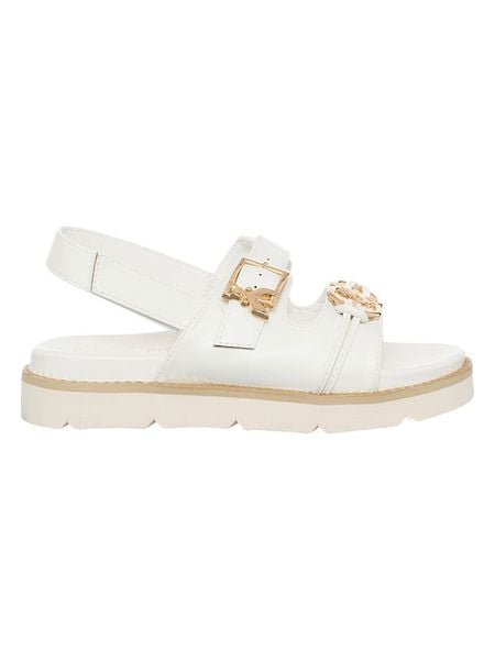 Patrizia Pepe Sandały w kolorze białym rozmiar: 40. Białe sandały Patrizia Pepe, bez wzorów, klasyczne, z otwartym noskiem, bez obcasa, na platformie, bez zapięcia. Za 329.42 zł.