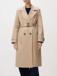 Bawełniany trencz z paskiem - beżowy. Brązowe płaszcze Reserved, l, bez wzorów, z bawełny, bez kaptura. Za 279.99 zł.