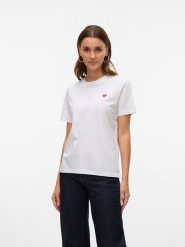 Vero Moda Koszulka w kolorze białym rozmiar: L. Białe bluzki Vero Moda, l, bez wzorów, z bawełny, bez kołnierzyka, bez ramiączek. Za 57.20 zł.