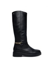 Tommy Hilfiger Oficerki Th Stud Leather Knee Riding Boot FW0FW09608 Czarny. Czarne kozaki TOMMY HILFIGER, ze skóry, bez obcasa, na płaskiej podeszwie, bez zapięcia. Za 1,299.00 zł.