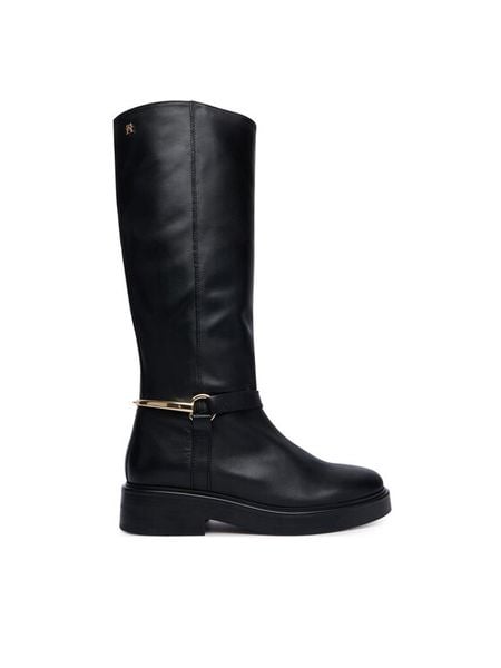 Tommy Hilfiger Oficerki Th Stud Leather Knee Riding Boot FW0FW09608 Czarny. Czarne kozaki TOMMY HILFIGER, ze skóry, bez obcasa, na płaskiej podeszwie, bez zapięcia. Za 1,299.00 zł.