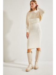 Bianco Lucci 2-częściowy zestaw w kolorze białym rozmiar: onesize. Białe sukienki Bianco Lucci, bez wzorów, prążkowane, bez kołnierzyka, bez ramiączek, midi. Za 78.99 zł.