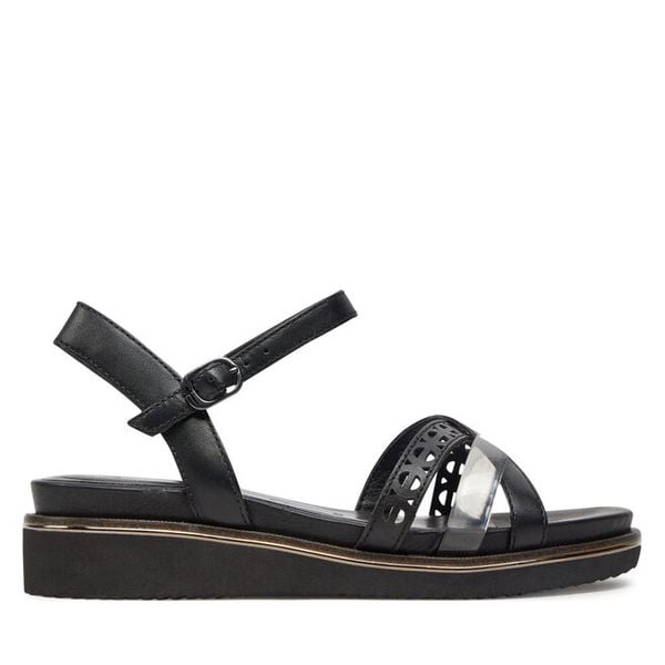 Sandały Tamaris. Czarne sandały Tamaris, bez wzorów, bez obcasa, na płaskiej podeszwie, bez zapięcia. Za 209.99 zł.