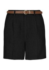 Szorty z lnem P-ELYS. Czarne szorty Volcano, bez wzorów, ze lnu, z podwyższonym stanem. Za 139.99 zł.