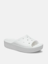 Crocs Klapki "Classic Platform" w kolorze białym rozmiar: 41/42. Białe klapki Crocs, bez wzorów, z otwartym noskiem, bez obcasa, na platformie. Za 151.95 zł.