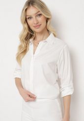 Biała Koszula na Guziki z Podwijanymi Rękawami Astarial. Białe koszule Born2be, l, bez wzorów, biznesowe, bez kołnierzyka, bez ramiączek. Za 49.99 zł.