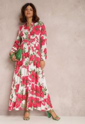 Biała Sukienka Katyne. Białe sukienki Renee, na lato, m, z aplikacjami, z tkaniny, eleganckie, bez kołnierzyka, bez ramiączek, maxi, koszulowe. Za 89.99 zł.