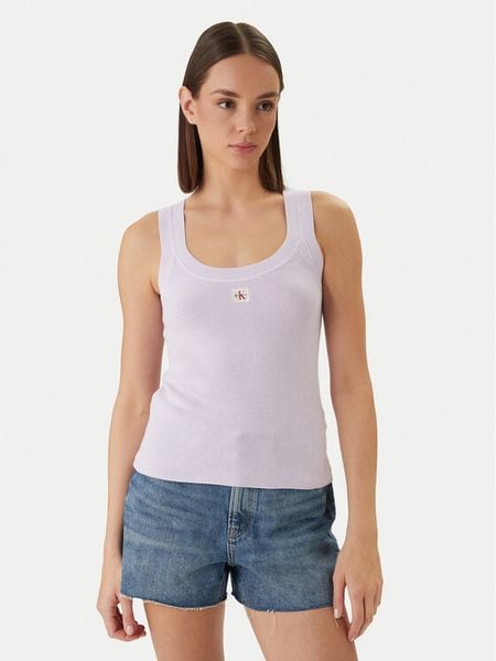 Calvin Klein Jeans Top LV047F355G Różowy Slim Fit. Czerwone topy Calvin Klein Jeans, l, bez wzorów, z bawełny, bez kołnierzyka, bez ramiączek. Za 214.99 zł.