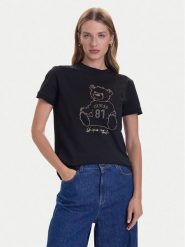 Guess T-Shirt V5BI16 K8FQ4 Czarny Regular Fit. Czarne t-shirty Guess, xs, z aplikacjami, z bawełny, bez kołnierzyka, bez ramiączek. Za 139.99 zł.