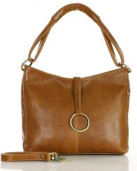 Shopperka skórzana MARCO MAZZINI 416a camelowa. Shopper bez wzorów, ze skóry, do ręki, bez dodatków. Za 493.05 zł.