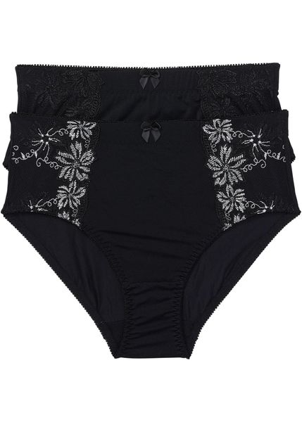Figi modelujące (2 pary). Czarne figi bonprix, bez wzorów, z bawełny. Za 74.99 zł.