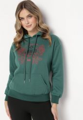 Zielona Bluza z Kapturem i Nadrukiem oraz Ściągaczami Apperforda. Zielone bluzy Born2be, l, bez wzorów, z polaru, z kapturem. W wyprzedaży za 79.99 zł.