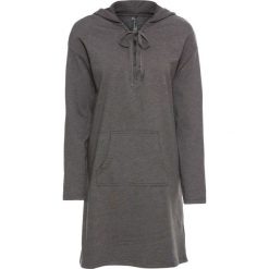 Sukienka dresowa ze sznurowaniem bonprix antracytowy melanż. Szare sukienki bonprix, bez wzorów, z dresówki, bez kołnierzyka, bez ramiączek. Za 109.99 zł.