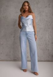 Jasnoniebieskie Bawełniane Jeansy High Waist Wide Leg Heltora. Niebieskie jeansy Renee, l, bez wzorów, z podwyższonym stanem. Za 109.99 zł.