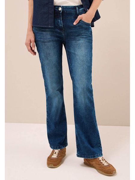Cecil Dżinsy - Bootcut fit - w kolorze granatowym rozmiar: W28/L32. Niebieskie jeansy Cecil, l, z aplikacjami, z podwyższonym stanem. Za 175.26 zł.