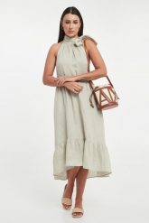 Sukienka midi lniana ARMANI EXCHANGE. Sukienki Armani Exchange, m, bez wzorów, bez kołnierzyka, bez ramiączek, midi. Za 1,079.00 zł.