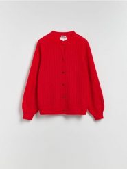 Kardigan z wełną alpaki - czerwony. Czerwone kardigany Reserved, l, bez wzorów, z dzianiny. Za 229.99 zł.