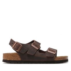 Sandały damskie brązowe Birkenstock Milano LE. Brązowe sandały Birkenstock, bez wzorów, młodzieżowe, bez obcasa, bez zapięcia. Za 449.99 zł.