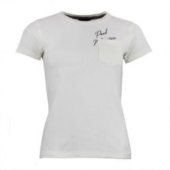 Koszulka damska Peak Mountain Ajojo. Białe bluzki Peak Mountain, bez wzorów, casualowe, bez kołnierzyka, bez ramiączek. W wyprzedaży za 127.00 zł.