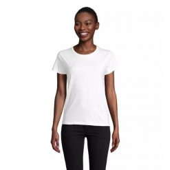 Dopasowana koszulka T-shirt z jerseyu dla kobiet Sol's Pioneer. Białe bluzki SOL'S, s, bez wzorów, z jersey, bez kołnierzyka, bez ramiączek. Za 30.50 zł.