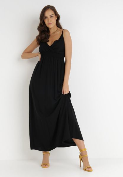 Czarna Sukienka Cadole. Czarne sukienki Born2be, na lato, m, bez wzorów, z bawełny, wakacyjne, bez kołnierzyka, bez ramiączek, maxi, kopertowe. Za 79.99 zł.