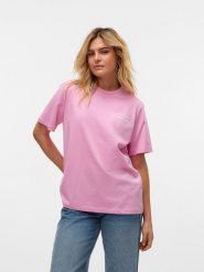 Vero Moda Koszulka w kolorze różowym rozmiar: XS. Różowe bluzki Vero Moda, xs, bez wzorów, z bawełny, bez kołnierzyka, bez ramiączek. Za 44.09 zł.