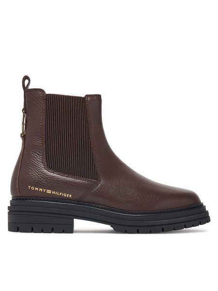Tommy Hilfiger Sztyblety Th Emboss Grain Leather Chelsea FW0FW09559 Brązowy. Brązowe botki TOMMY HILFIGER, bez wzorów, ze skóry, bez obcasa, na płaskiej podeszwie, bez zapięcia. Za 749.99 zł.