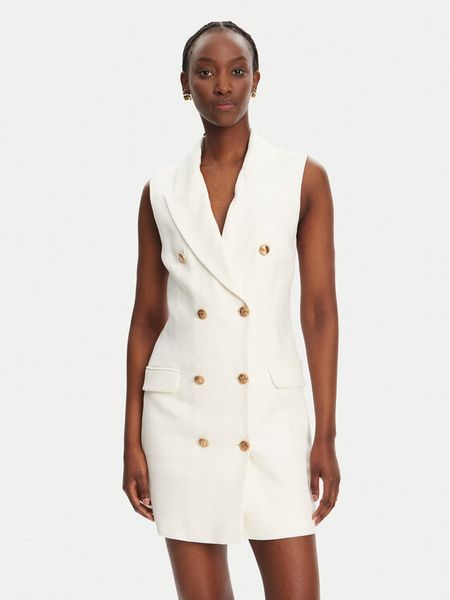 Elisabetta Franchi Sukienka koszulowa AB85352E2 360 Biały Regular Fit. Białe sukienki Elisabetta Franchi, bez wzorów, ze lnu, bez kołnierzyka, bez ramiączek, koszulowe. Za 1,499.00 zł.