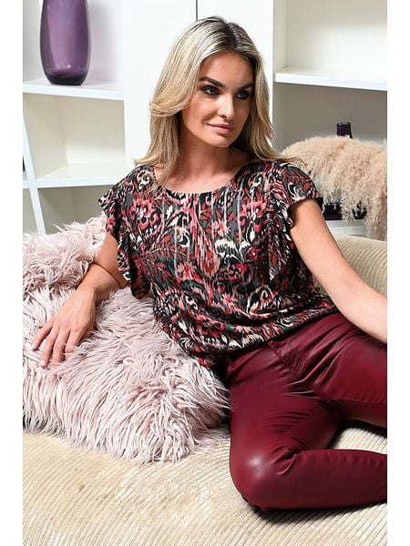 Bleu d'Azur Bluzka "Kiro" w kolorze antracytowo-czerwonym rozmiar: 36/38. Czarne bluzki Bleu d'Azur, w ażurowe wzory, klasyczne, bez kołnierzyka, bez ramiączek. Za 96.83 zł.