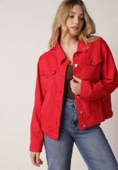 Czerwona Bawełniana Kurtka Jeansowa Perimea. Czerwone kurtki Born2be, l, bez wzorów, z bawełny, bez kaptura. Za 149.99 zł.
