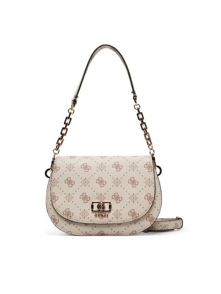 Guess Torebka Emelie Logo HWGP99 28200 Écru. Białe torebki klasyczne Guess, z aplikacjami, ze skóry, bez dodatków. Za 324.99 zł.