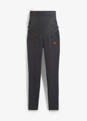 Legginsy ciążowe na podszewce z polaru baranka, Slim Fit. Szare legginsy bonprix, bez wzorów, z polaru. Za 149.99 zł.