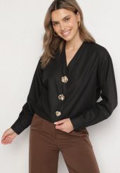 Czarna Koszula z Bawełną i Wiskozą Ozdobiona Aplikacjami Morbia. Czarne koszule Born2be, l, z aplikacjami, z bawełny, biznesowe, bez kołnierzyka, bez ramiączek. Za 99.99 zł.