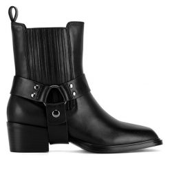 Kowbojki GINO ROSSI. Czarne botki Gino Rossi, bez wzorów, bez obcasa, na słupku, bez zapięcia. Za 449.99 zł.