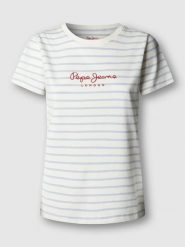 Pepe Jeans Koszulka "Mae" w kolorze biało-błękitnym rozmiar: XL. Białe bluzki Pepe Jeans, xl, bez wzorów, z bawełny, bez kołnierzyka, bez ramiączek. Za 83.42 zł.