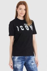 DSQUARED2 Czarny t-shirt damski icon spray, Rozmiar S. Czarne t-shirty Dsquared2, s, bez wzorów, prążkowane, bez kołnierzyka, bez ramiączek. W wyprzedaży za 469.99 zł.
