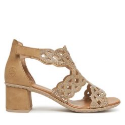 Sandały Rieker. Brązowe sandały Rieker, bez wzorów, bez obcasa, na słupku, bez zapięcia. Za 349.99 zł.