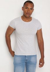 Jasnoszary Klasyczny T-shirt z Bawełny Fodena. Szare t-shirty Born2be, l, bez wzorów, z bawełny, bez kołnierzyka, bez ramiączek. Za 24.99 zł.