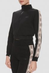GUESS Czarna rozpinana bluza damska z lampasami New Britney, Rozmiar S. Czarne bluzy Guess, s, z aplikacjami, z dresówki, bez kaptura. Za 459.99 zł.