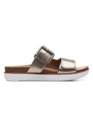 Clarks Skórzane klapki w kolorze złotym rozmiar: 38. Żółte klapki Clarks, bez wzorów, z otwartym noskiem, bez obcasa. Za 213.79 zł.