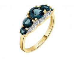 Pierścionek z żółtego złota z diamentami i topazami London Blue - próba 585. Niebieskie pierścionki Apart, z diamentem, złote. Za 3,990.00 zł.