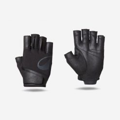 Rękawiczki do treningu siłowego Domyos. Czarne rękawiczki CORENGTH, bez wzorów, z materiału, sportowe. Za 59.99 zł.