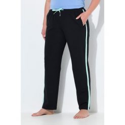 Damskie Spodnie dresowe paski po bokach proste nogawki elastyczny ściągacz. Czarne spodnie dresowe Ulla Popken, plus size, bez wzorów, z bawełny. Za 143.99 zł.