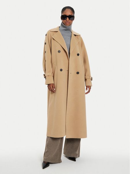 Weekend Max Mara Płaszcz wełniany Natale 2425016021 Beżowy Regular Fit. Brązowe płaszcze Weekend Max Mara, na zimę, bez wzorów, z wełny, bez kaptura. Za 2,379.00 zł.