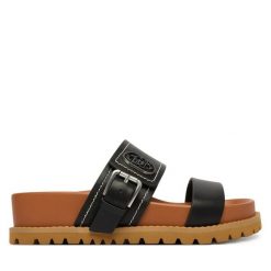 Klapki Liu Jo. Czarne klapki Liu Jo, bez wzorów, bez obcasa. Za 469.99 zł.