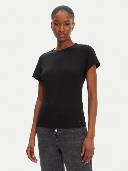 Tommy Hilfiger T-Shirt WW0WW45731 Czarny Slim Fit. Czarne t-shirty TOMMY HILFIGER, m, bez wzorów, z wiskozy, bez kołnierzyka, bez ramiączek. Za 139.99 zł.